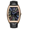 Orologio al quarzo da uomo con cassa in oro rosa, cinturino in pelle nera e numeri colorati - Cassa Oro Rosa Quadrante Nero Numeri Colorati