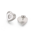 Polished silver heart stud earrings in stainless steel with textured inner contrast - Steel Color Heart Style (KLJ4056-Z)