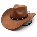 Klassieke bruine suède western cowboyhoed met turquoise accenten en kinband - M (56-58cm) / Khaki