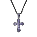 Macro shot of hip hop cross pendant with blue zircon stones on black metal chain - Black Gold Purple Stone (With 61cm Chain)