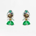 Silver princess stud earrings with green and yellow cubic zirconia stones - Silver Princess Pair