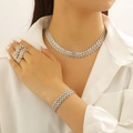 Silver woven link chain jewelry set including a multi-layer necklace, bracelet and ring - Set (Silver)