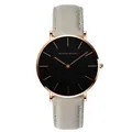 Minimalist black dial watch with rose gold case and light grey leather strap for women - Rose Gold Case Grey Strap