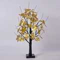 Detail of LED birch tree lamp with golden maple leaves and a sleek black trunk base - 60cm-Black Tree Gold Maple Leaves