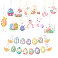 Easter decoration set featuring Happy Easter banner and colorful bunny swirl ornaments - Banner 1 Set + Swirls 12 Pcs