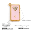 Pendentif mahjong en émail rose et acier inoxydable doré 18 carats pour bijoux - Style Pendentif Rectangulaire Émail Rose B (PJ92228B)