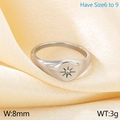 Silver 8mm North Star ring in stainless steel with center cubic zirconia stone - Steel Signet Zirconia Style