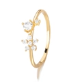 Macro shot of a gold-toned ring featuring a sparkling floral zircon cluster on a thin band - Flower Cluster Starburst