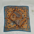 Square paisley silk scarf in vibrant orange and blue with elegant floral print design - Yellow Cashew Nut Square Scarf / 65
