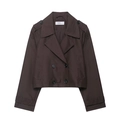 Dames korte donkerbruine trenchcoat jas met dubbele rij knopen en klassieke epauletten - XS / koffiekleur