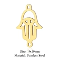 Golden stainless steel Hamsa hand jewelry connector size 13x19mm with double rings - Hamsa Hand (5 Pcs/Pack) / Gold