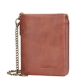 Vintage brown leather wallet with metal chain and large capacity multi-card slots - Brown