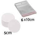 Macro view of 5cm white round earring display cards with 6x10cm self-adhesive clear bags - 5x5cm Round White Card Set (50Pcs)