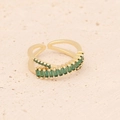 Vintage gold open ring with double-layered band and rectangular green zircon stones - Adjustable Open / Rectangular Green Zirconia Style (4#)