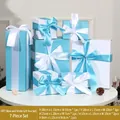 Set di 7 scatole regalo fai-da-te blu e bianche con eleganti fiocchi di raso - Set da 7 Pezzi DIY (Blu e Bianco)