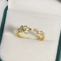 Adjustable gold butterfly ring with light blue enamel flower, pearls and zircon accents - Light Blue Enamel Artificial Pearl (Gold Color 24)