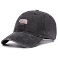 Vintage washed cotton baseball cap in dark grey with US flag embroidery on the front - Adjustable / Black