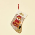 Calza di Natale in lino con pupazzo di neve in peluche e bordo in ecopelliccia bianca - Pupazzo di Neve