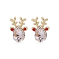 Golden reindeer stud earrings with sparkling crystals and red festive dots - White Zircon Reindeer