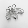Elegant silver metal hair claw clip with minimalist floral hollow out design - No.1 Silver