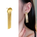 Elegant gold-plated tassel drop earrings with polished finish and layered fringe chains - Gold