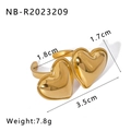 Detailed dimensions of 18K gold stainless steel double heart open ring, 7.8g weight - Double Heart Open Style (NB-R20232209) / Gold