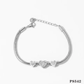 Silver stainless steel snake chain bracelet featuring three crystal-studded hearts - Silver Triple Heart Snake Chain (SBP542)