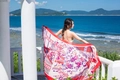 Ethnic style red beach shawl with floral patterns for summer sun protection travel - Style 05-Red Border Ethnic Floral / 180cm