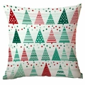 Square Christmas pillow case with red and green patterned trees on white background - White Base Lined Xmas Tree (CDR354-6) / 45x45cm Single-sided No Insert