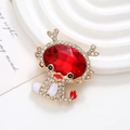 Golden crab brooch featuring a large red faceted gemstone and sparkling rhinestones - Gold Base Big Red (D2257)