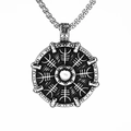 Collana bussola vichinga Vegvisir in acciaio inossidabile nero retrò con catena a scatola - Con Catena Veneziana 60cm / Argento