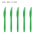 Set of 10 green plastic knives for Hawaiian theme party, size 16.1x3cm detail view - Plastic Knives / Dark Green