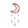 Pink crystal moon suncatcher with golden chain and three colorful prism crystal pendants - Watermelon Red Moon