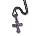 Hip hop black cross pendant necklace with purple zircons on a durable rope chain for men - 3mmx24inch / Black Purple Pendant + Stainless Steel Black Rope Chain