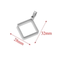 Silver square stainless steel earring pendant frame measuring 28mm by 32mm - Square / Steel