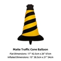 Checkered racing cone foil balloon in yellow and black warning stripes with dimensions - Matte Roadblock Cone