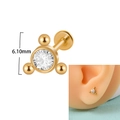 16G gold plated ear stud with white zircon and three beads measuring 6.10mm height - Pink Unicorn