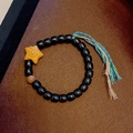 Ethnic style black bead bracelet featuring yellow star charm and colorful silk tassel - Star Ebony Wood Bracelet (1017-14#)