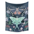 Arazzo bohémien con falene funghi e fogliame su sfondo verde petrolio profondo - LK161268-Doppia Falena / 73X95CM/Tessuto Spazzolato