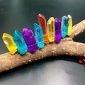 8cm bohemian spring hair clip featuring colorful irregular crystal prisms on wood - 8cm / Rainbow