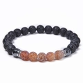 Detalle de cuentas de ágata desgastada de 8mm y piedra de lava negra en pulsera - Marrón Agrietado (Estilo-01)