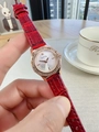 Detail of red crocodile pattern leather strap and rose gold rhinestone octagon watch - Red