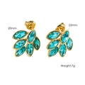 Pendientes de hoja dorada con circonitas verde esmeralda y dimensiones de 20x22 mm - Azul lago