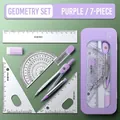 7-piece purple stationery set with compass, rulers, and protractor in a metal storage box - Iron Box With Window Purple Set