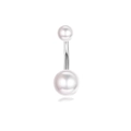 Silver barbell belly piercing ring featuring two elegant white pearls in high polish - Silver Pearl