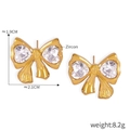 Vista dettagliata degli orecchini a fiocco placcati oro 18K con zircone e misure - Orecchini a Bottone Fiocco Dorato Zircone a Cuore