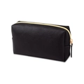 Portable black octagonal cosmetic bag in textured PU leather with gold zipper closure - Small / Black