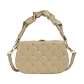 Khaki sequined box bag with quilted diamond pattern and pleated handle detail - Khaki