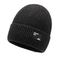 Schwarze Strickmütze für Herren mit warmem Fleecefutter und Outdoor-Berge-Aufnäher - Melange Grau