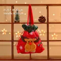 Christmas reindeer gift bag in red velvet fabric with green floral closure, 23x20cm size - Reindeer